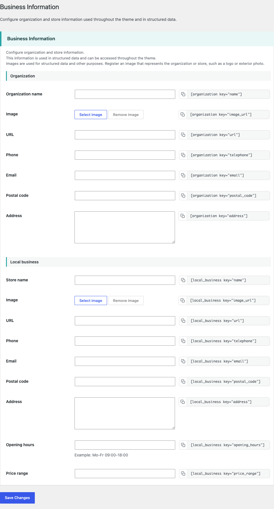 IM Base Business Information settings screen