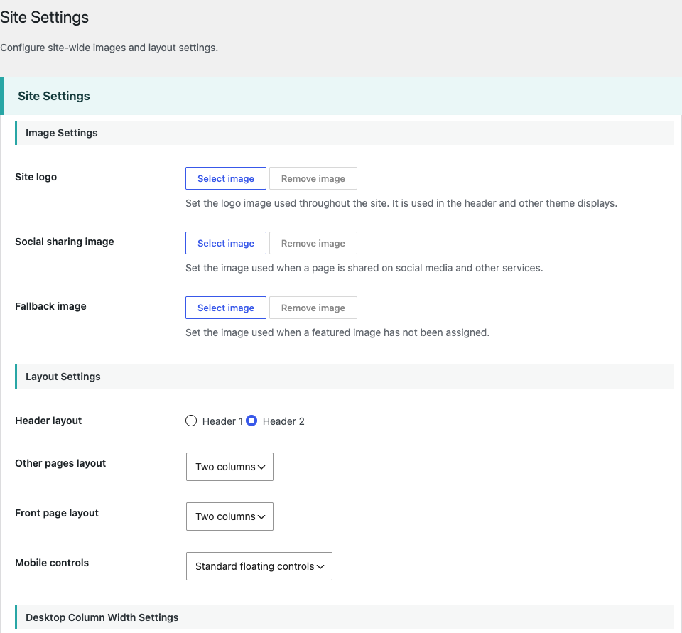 IM Base Site Settings screen used during initial setup