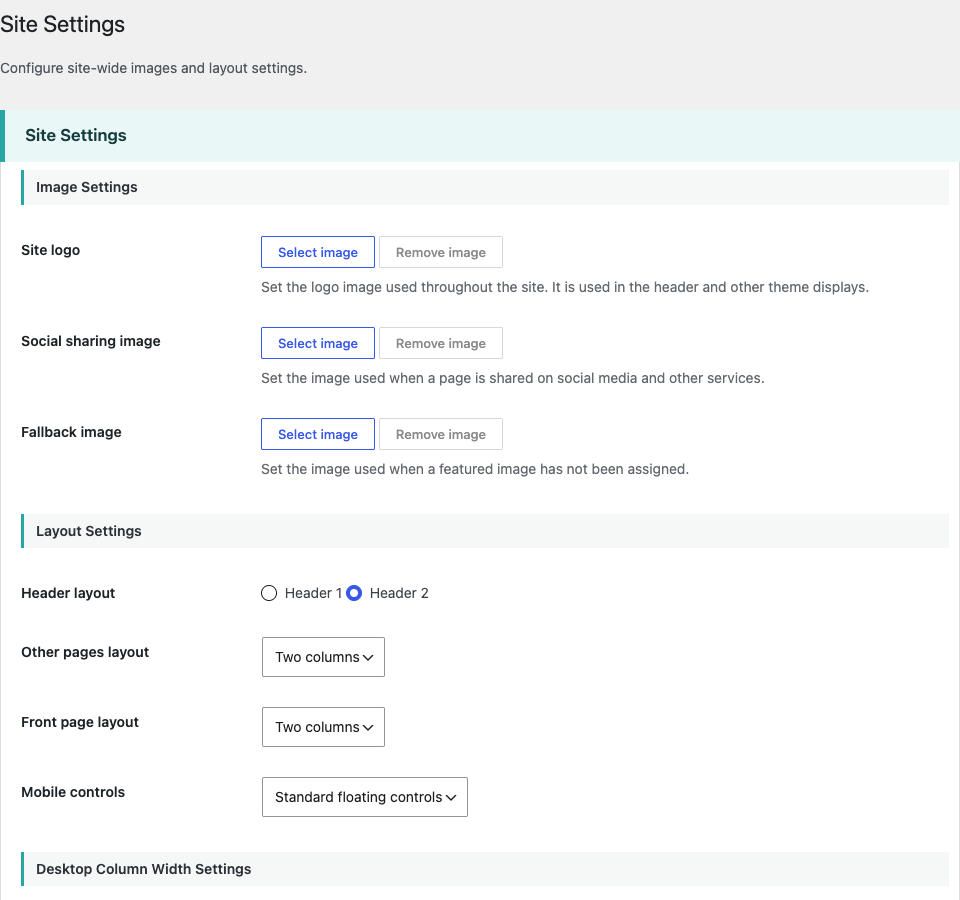 IM Base Site Settings screen